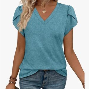 Women's Teal V-Neck Top